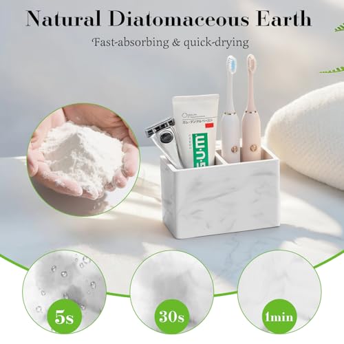 Diatomite Toothbrush Holder - 2 Slot Marble White Design for Bathroom