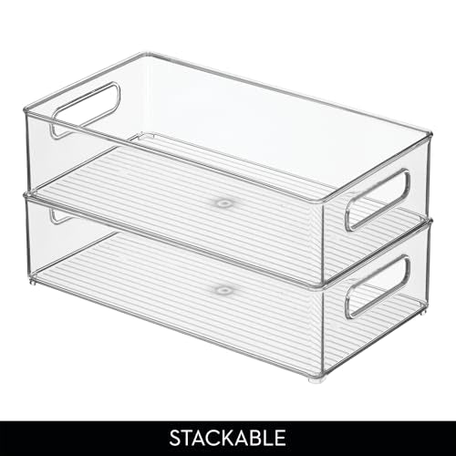 iDesign Stackable Bathroom Storage Bin, Clear Plastic Organizer with Handles