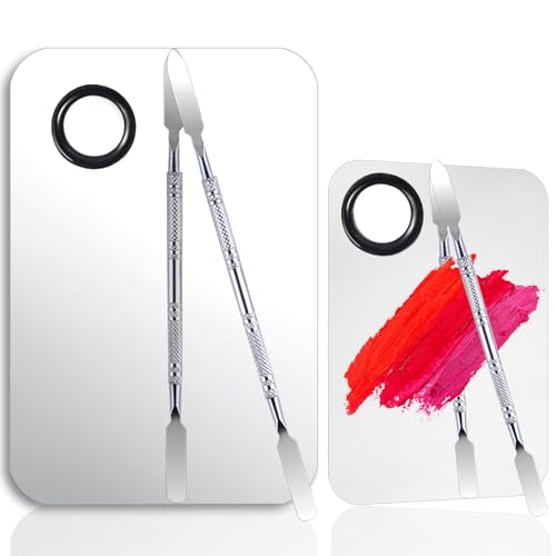 Stainless Steel Makeup Mixing Palette Set - 2 Sizes with Spatula