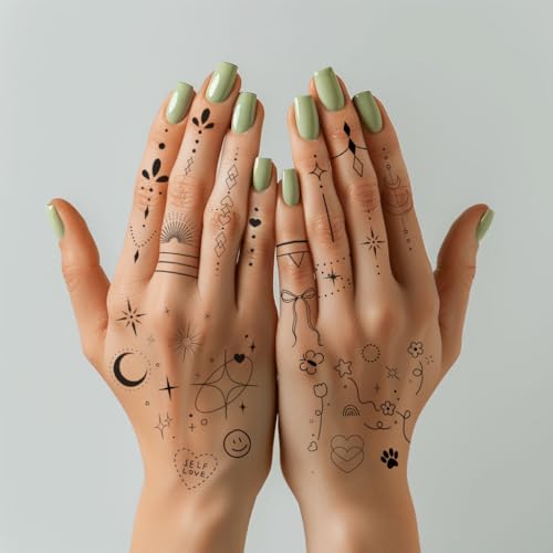 EVERJOY Minimalist Temporary Tattoos Kit - 100 Pcs Black & Luminous Dual Pack