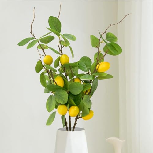 3-Piece Faux Lemon Branch Set - 27.5 Inch Realistic Decor