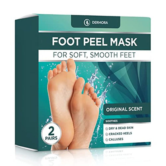 DERMORA Foot Peel Mask - Exfoliating Foot Peeling Mask for Dry, Cracked Feet, At-Home Spa Care, Callus Removal & Smoother Skin Result, 2 Pairs Regular Size (Fits up to Woman 11, Men 10) Original Scent