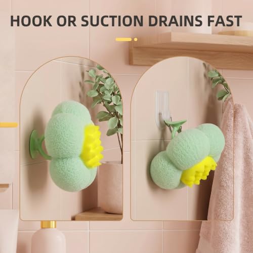 Sycrotoy 4-Pack Sunflower Bath Sponges, Exfoliating Shower Pouf with Suction