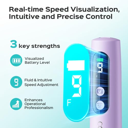 COSLUS C52 Purple Cordless Nail Drill with LED Display - Professional Manicure & Pedicure Kit