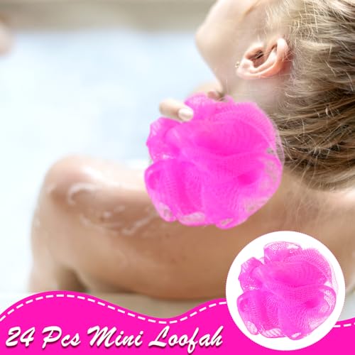 Shellwei 24 Pcs Mini Loofah Shower Sponges Travel Size Rose Red