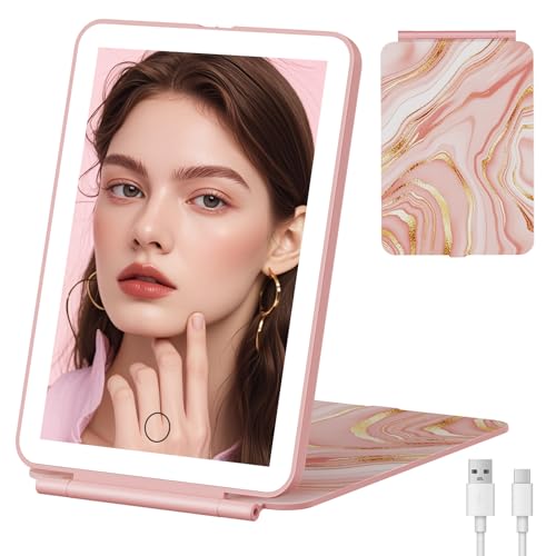 FUNTOUCH Marble Pink Rechargeable Travel Makeup Mirror with 72 LED Lights