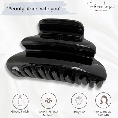 Parcelona Black Medium Hair Claw Clip for Thick Hair Updos