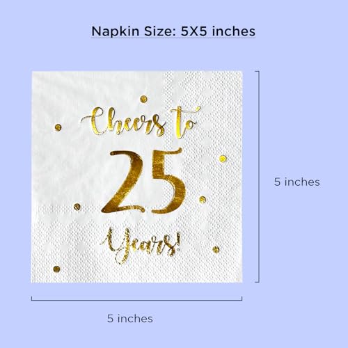 Cheers to 25 Years Cocktail Napkins - 50-Pack 3-Ply Party Supplies