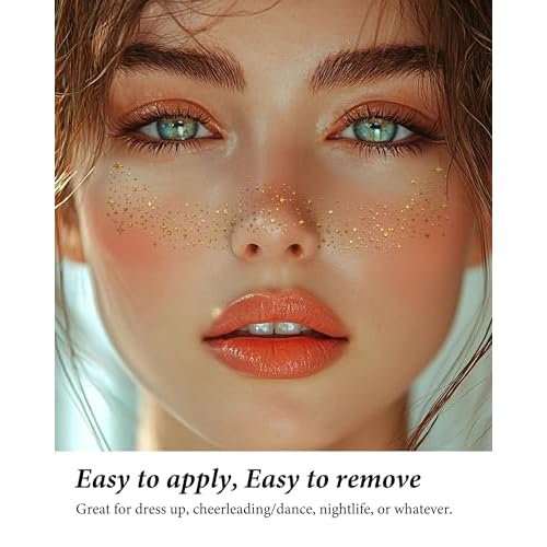 XICZH Glitter Freckles, Gold Temporary Face Tattoos Stickers, Body Face Glitter for Women Girls, Country Concerts Singer Festival Rave Accessories (Gold - 10 pcs)