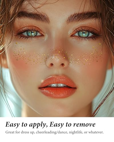 XICZH Gold Glitter Freckles Face Tattoos - 10 Pcs for Festivals