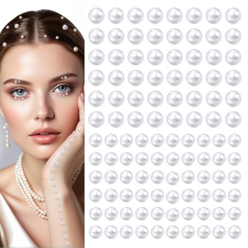 qiipii 4 Sheets Self-Adhesive White Half Pearls Stickers 8mm & 10mm