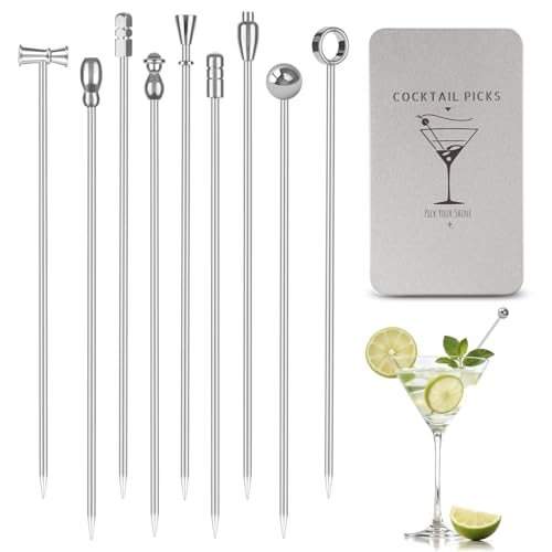 Reusable Stainless Steel Martini Cocktail Picks - 9 Pcs, 4.1 in