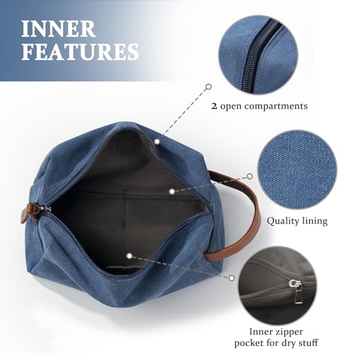 Blue Canvas Toiletry Makeup Bag Dopp Kit - Initial A