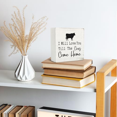 Cow Wooden Box Sign - Rustic Farmhouse Desk Decor 5x5