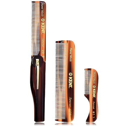 Kent Handmade Men's Pocket Comb Set - Fine Tooth Beard & Hair Grooming Kit