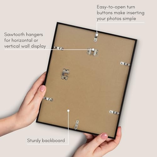 Americanflat 11x14 Slim Black Picture Frame with Mat - Shatter-Resistant Glass