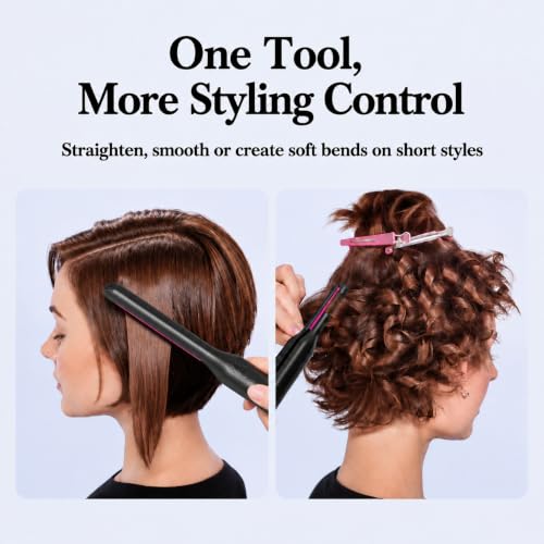 MELYDO Blackpink Mini Flat Iron for Short Hair & Bangs - 3/10" Pencil Flat Iron with Adjustable Temp