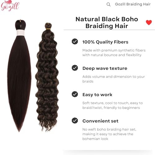 Gozill 16 Inch Dark Brown Pre Stretched Boho Braiding Hair for Short Deep Wave Braid - Pack of 6
