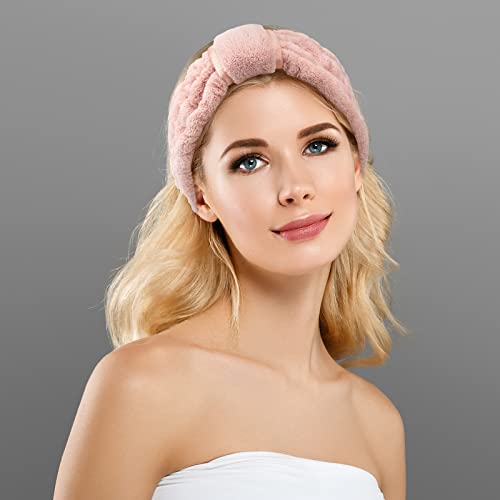 WILLBOND Spa Headband for Washing Face - Pink (4 Pack), Microfiber Terry Cloth Facial Headbands