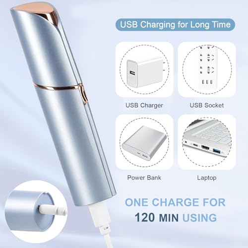 innobeaut Facial Hair Removal for Women, Electric Painless Facial Hair Remover for Face, Lip, Chin with USB Rechargeable, Blue (2 Pcs Heads)