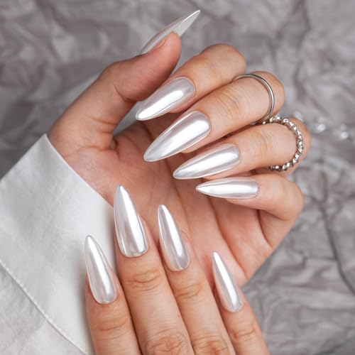 Pretty Diva White Moonlight Chrome Nails Powder 0.3g - Mirror Effect for Gel Manicure, Beginner-Friendly