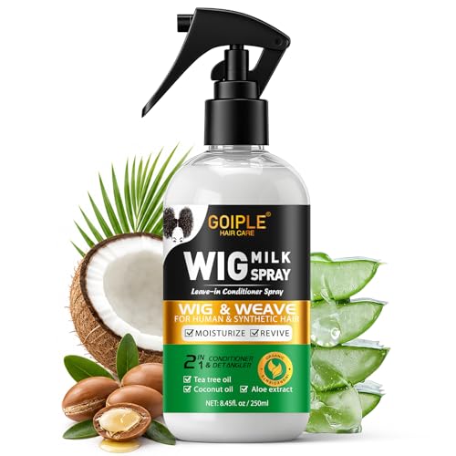 Wig Milk Spray for Synthetic Hair, Leave-In Conditioner Wig Detangler Spray for Human Wigs, Conditioner £¦ Detangler 2 in 1 Moisturizer, Hydrates & Replenishes Synthetic Hair Wigs Easy Combing 250ML