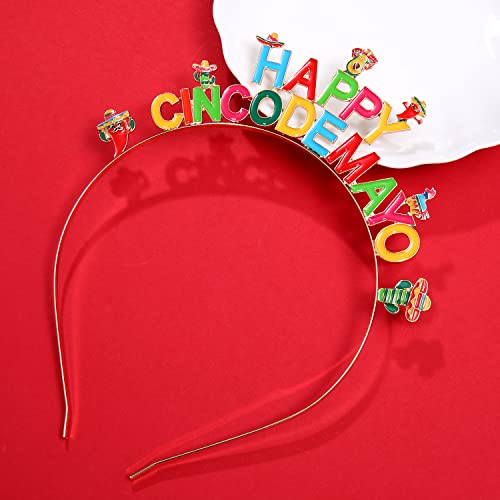 D HAPPY Cinco De Mayo Headbands for Women - Fiesta Hair Hoop with Sombrero, Chili, Cactus & Piñata