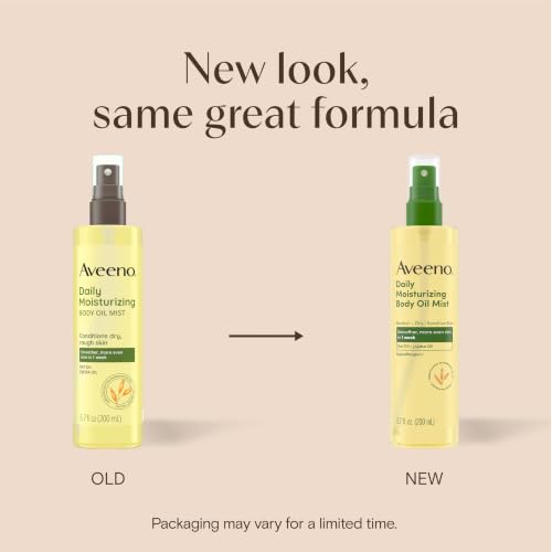 Aveeno Daily Moisturizing Body Oil Mist with Oat Oil and Jojoba Oil for Rough, Dry, Sensitive Skin, Nourishing Body Spray for Smoother, More Even Skin, Paraben- & Silicone-Free, 6.7 fl. oz