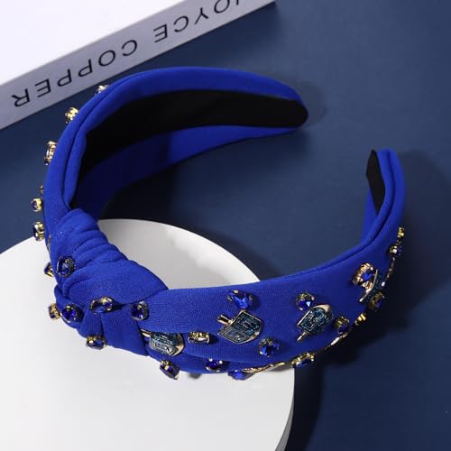Hanukkah Headband for Women - Blue Dreidel Knotted Hair Accessory A