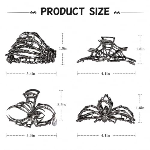 Vigorpace 4 Pack Spider Hair Claw Clips Halloween Goth Hair Accessories for Women