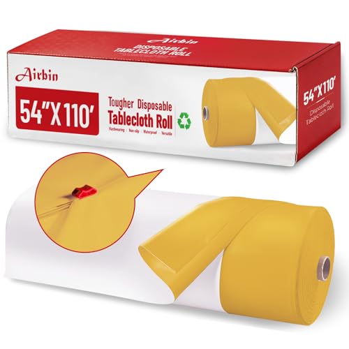 White & Gold Disposable Tablecloth - 110 Ft x 54 In Plastic Cover