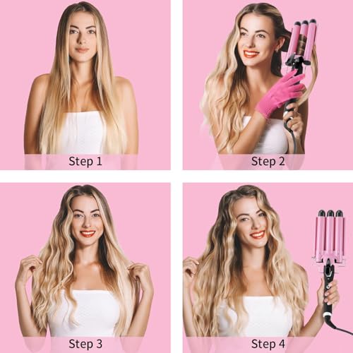 Aleath 3-Barrel Curling Iron, 1-Inch Ceramic Hair Waver with Temp Control