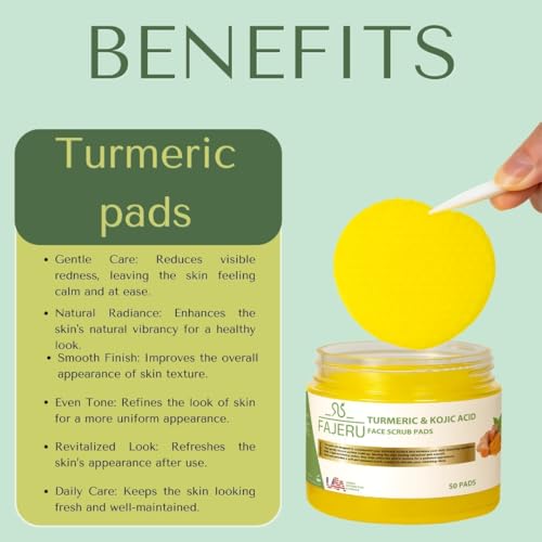 FAJERU Turmeric Kojic Acid Exfoliating Cleansing Pads – 50 Count