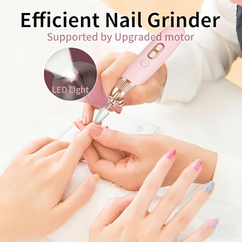 Pink Electric Nail Drill Kit with 10 Speeds & LED Light for Manicure Pedicure