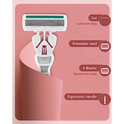 Razors for Women Sensitive Skin, 6 Blades Women¡¯s razors for Shaving, including 1 Travel Razor for Women with 12 Blade Refills