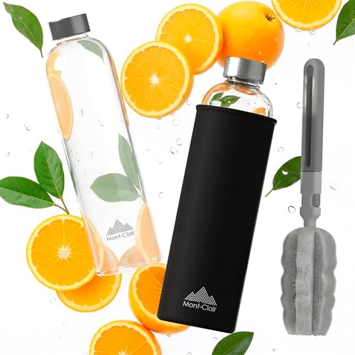 Mont-Clair 25 oz Borosilicate Glass Water Bottle with Neoprene Sleeve - Leak Proof, BPA Free, Ideal for Travel & Sports