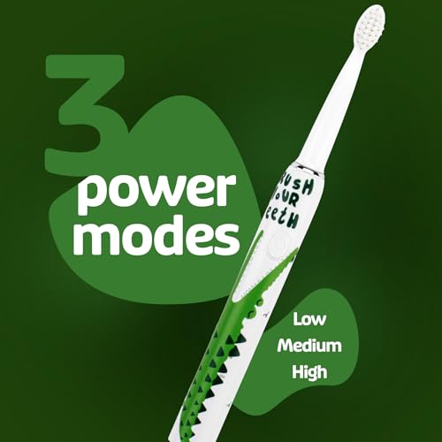 Practicon SmileGoods SoniPal Alligator Sonic Kids Toothbrush - Rechargeable Electric Toothbrush with 3 Modes & 4 Brush Heads