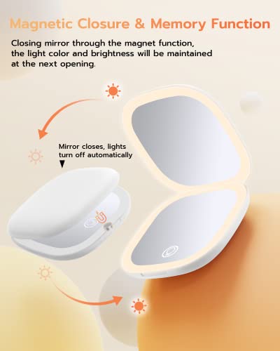 Benbilry LED Compact Travel Makeup Mirror, 1X/10X Magnification, 3-Color Light