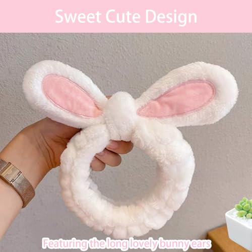 Cute Bunny Ears Spa Headbands for Women - 2 Pack Coral Fleece