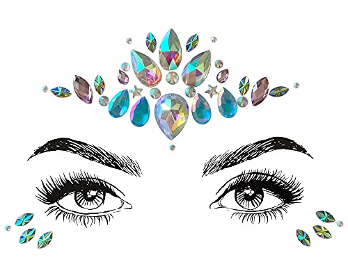 8 Pcs Mermaid Face Gems Glitter Stickers No.02 for Rave & Festivals