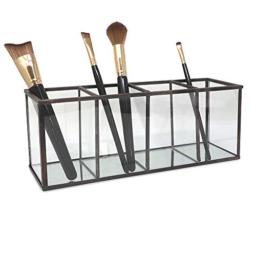 Isaac Jacobs 4-Compartment Vanity Organizer with Mirror Base - Antique Bronze