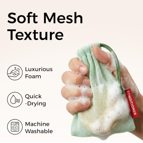 ZOMCHI Mint 3-Pack Soap Saver Bags for Shower & Body Bars, Exfoliating Mesh Pouches
