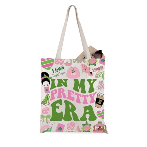 In My Pretty Era Pink and Green Sorority Canvas Tote Bag