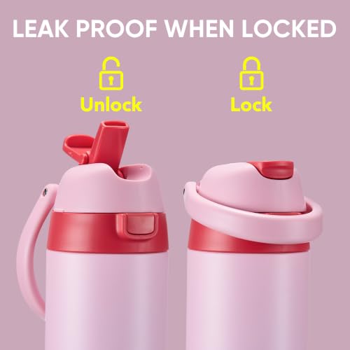 Fijinhom 18 oz Insulated Stainless Steel Water Bottle with 2-in-1 Lid - Keeps Drinks Cold for 24 Hours, BPA-Free, Pink