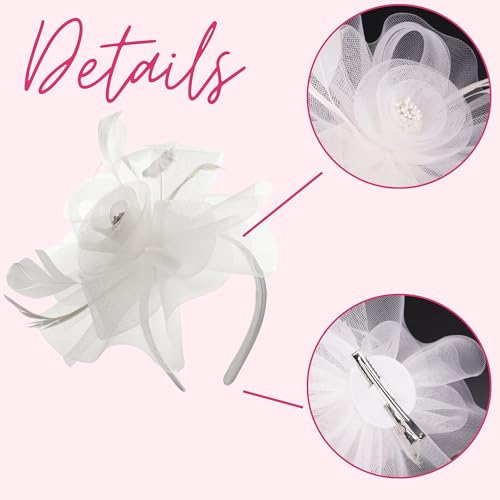 Needzo White Fascinator Headband or Hair Clip Derby Tea Party Accessory
