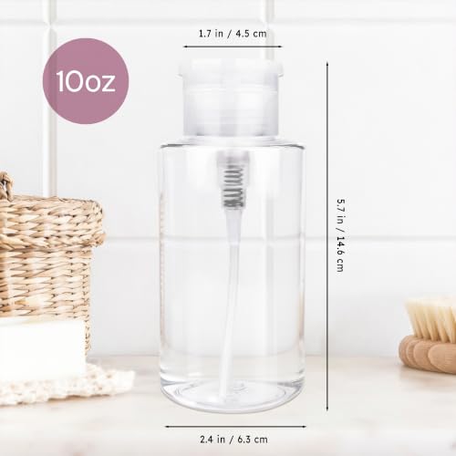PANA 10oz Clear Push Down Pump Dispenser Bottle for Cosmetics & Nail Polish - with Flip Top Cap