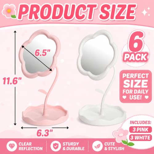 6 Pieces Flower-Shaped Adjustable Vanity Mirrors with Storage Organizer