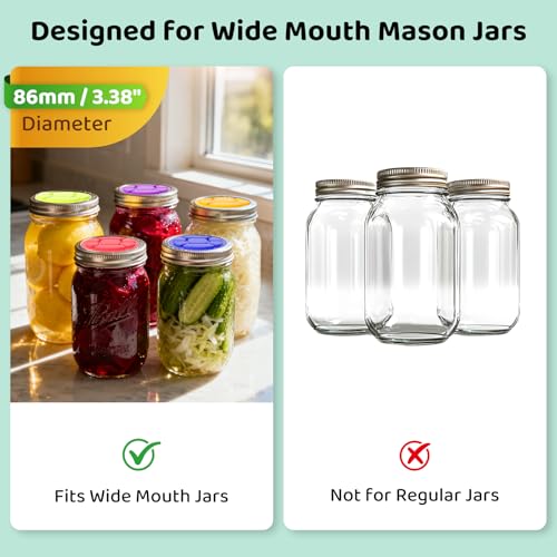 Silicone Fermentation Lids for Wide Mouth Mason Jars - 5-Pack