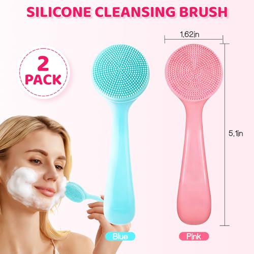 Silicone Facial Cleansing Brush Set - 2 Pcs Waterproof Scrubbers