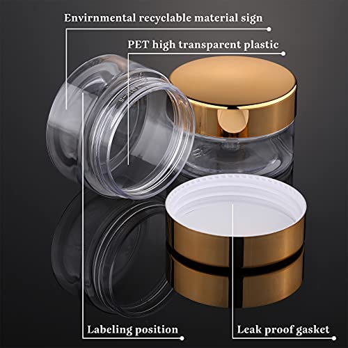 SATINIOR 12 Pack 6 oz Clear Plastic Cosmetic Jars with Lids - Gold